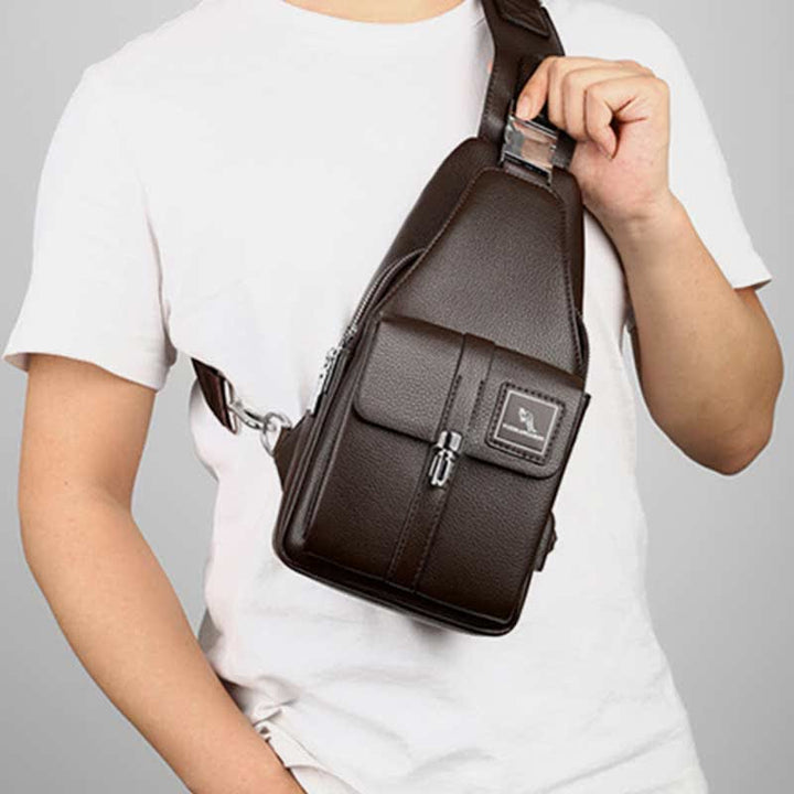 Herren Leder Schultertasche Mehrzweck Casual Bag Brusttasche Umhängetasche