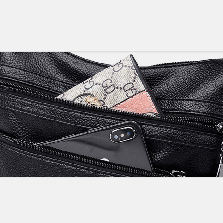 Weiche Umhängetasche mit großem Fassungsvermögen und mehreren Taschen und zwei Fächern