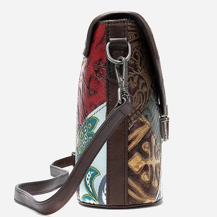Handytasche für Damen, Vintage, Folk-Custom, Umhängetasche aus Rindsleder