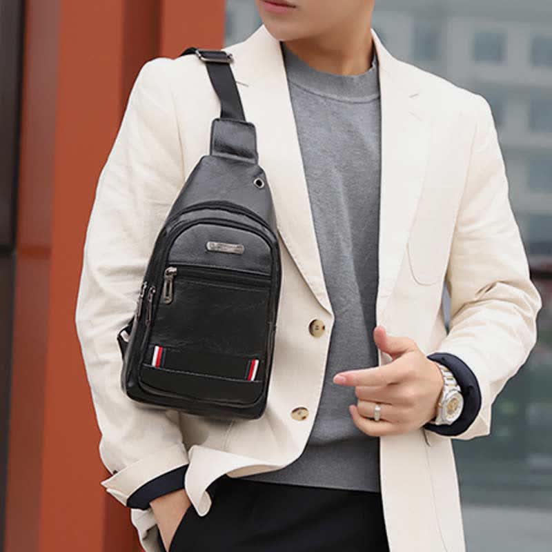 Leder-Umhängetasche für Herren, für Outdoor-Reisen, Brusttasche, Tagesrucksack