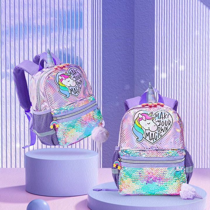 Rucksack für Kindergartenkinder, Laser Glitter Regenbogen Einhorn, kleine Schultasche