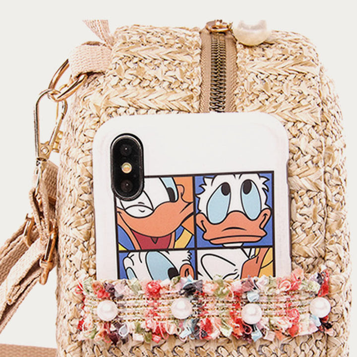 Strohrucksack für Damen, Mini-Tagesrucksack für den Außenbereich, leicht, lässig