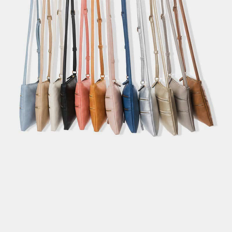 Multifunktionale Umhängetasche mit dreifachem Reißverschluss und trendigem Design aus Leder
