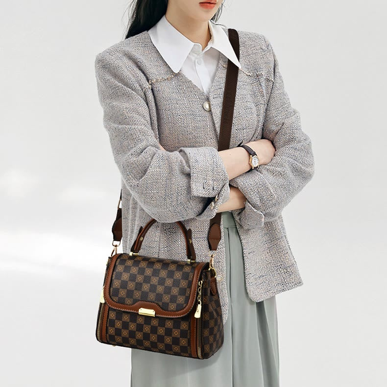 Britische elegante Handtasche Frauen Schachbrettmuster Crossbody Leder Geldbörse