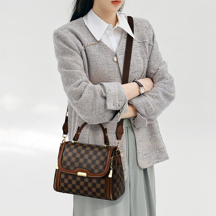 Britische elegante Handtasche Frauen Schachbrettmuster Crossbody Leder Geldbörse