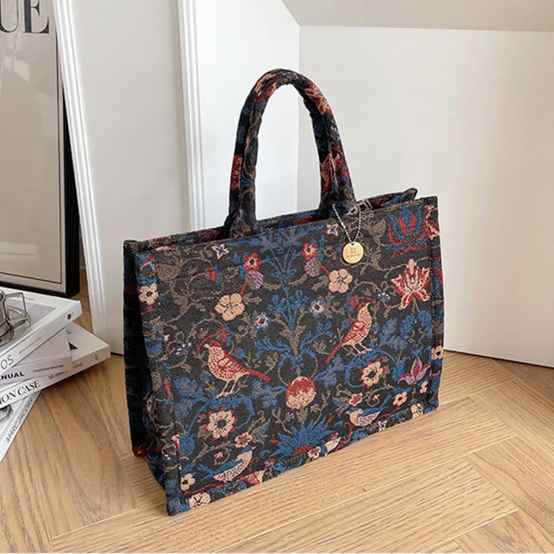 Einkaufstasche für Damen, einfache Retro-Handtasche mit großer Kapazität und Blumenmotiv