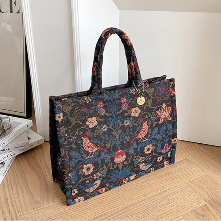 Einkaufstasche für Damen, einfache Retro-Handtasche mit großer Kapazität und Blumenmotiv