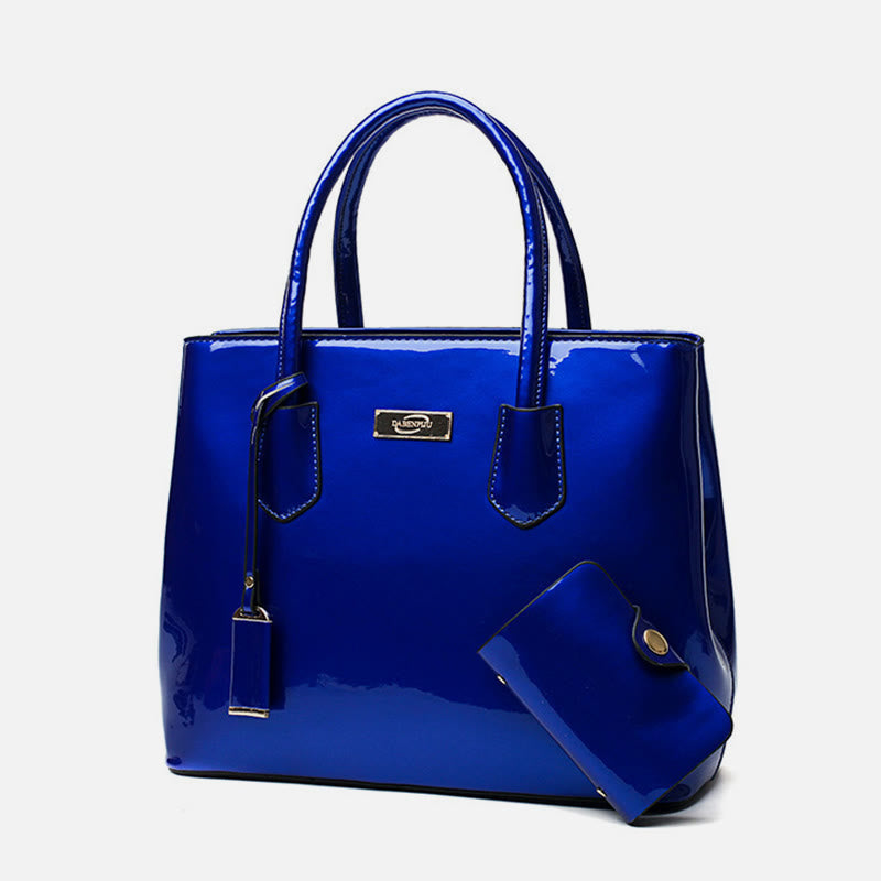 Retro Spiegel glänzend Leder Bucket Bag Damen Umhängetasche - Mittelblau - image 17