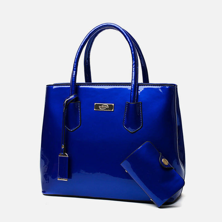 Retro Spiegel glänzend Leder Bucket Bag Damen Umhängetasche - Mittelblau - image 17