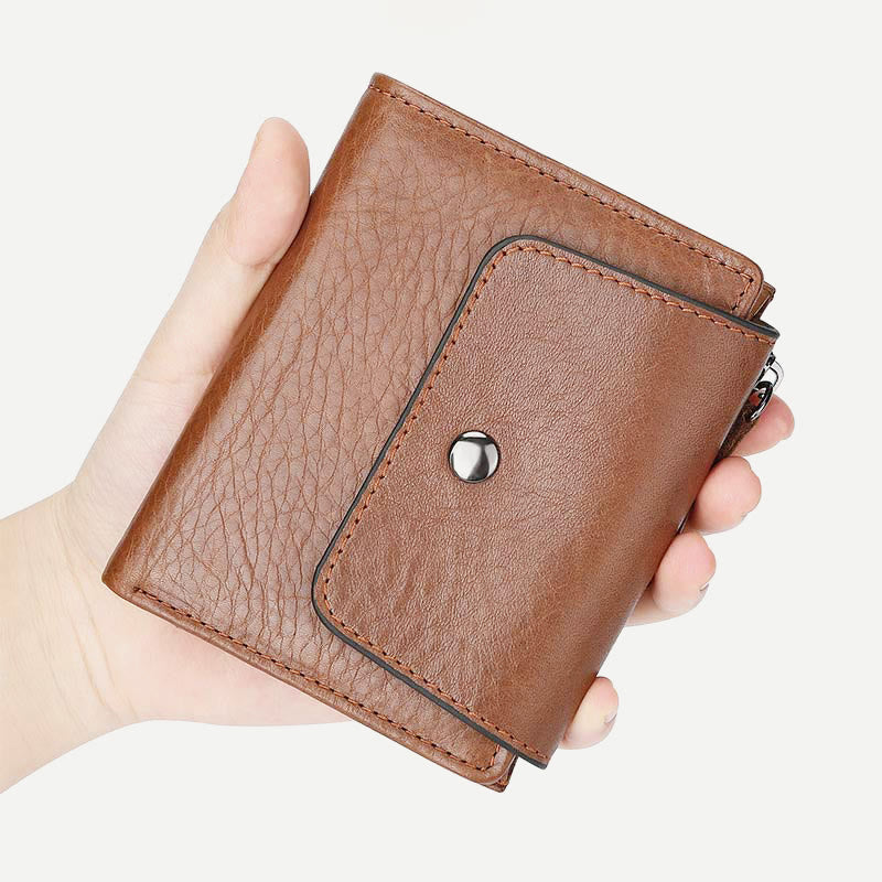 Geldbörse Herren RFID Vintage Doppelt gefaltet Ölwachs Leder Geldbörse