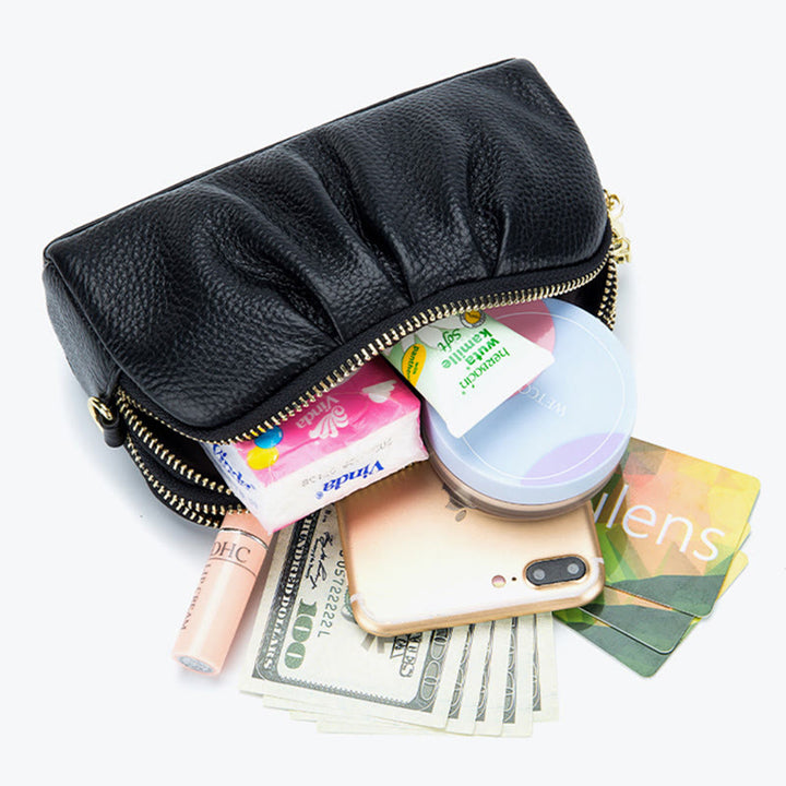 Clutch aus Rindsleder mit zwei Fächern, Handgelenktasche für Damen
