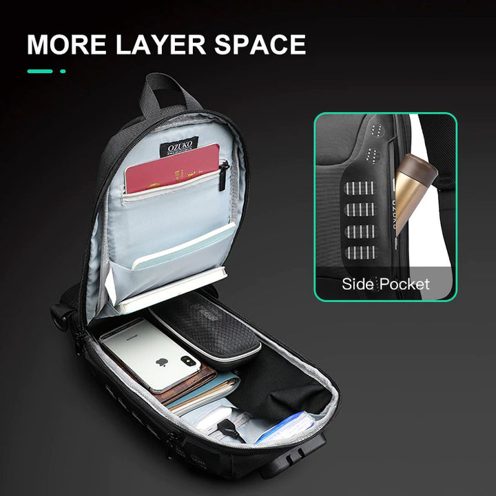 Multifunktionale, wasserdichte, diebstahlsichere Schultertasche mit USB-Ladeanschluss