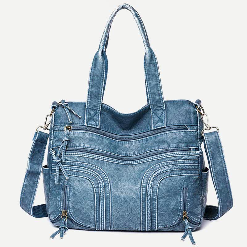 Denim Farbe Tote Handtaschen Große Kapazität Kunstleder Schulter Geldbörse