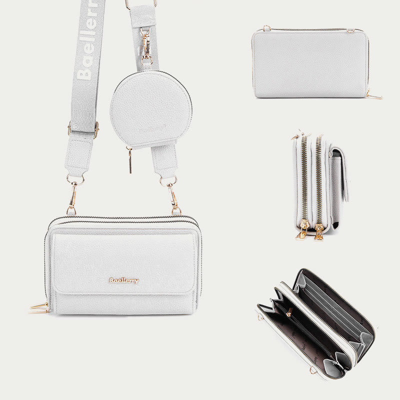 Handytasche für Damen mit Lychee-Muster und Alphabet-Trägern, Umhängetasche
