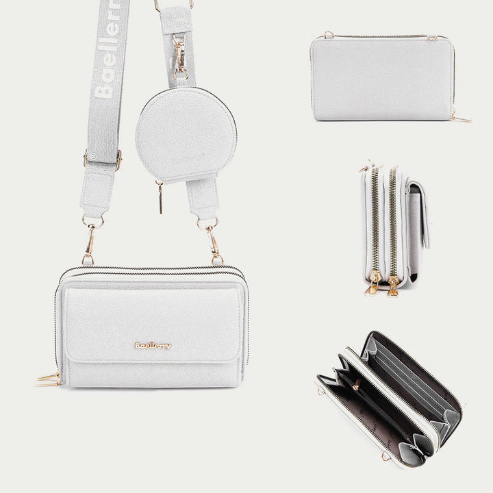 Handytasche für Damen mit Lychee-Muster und Alphabet-Trägern, Umhängetasche