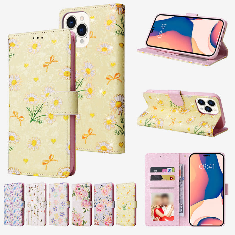 Bunte Blumen-Telefon-Kasten für Iphone Leder Clamshell Telefon Tasche