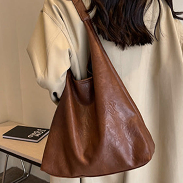 Große Tragetasche für Damen, minimalistisch, aus massivem Leder, Schultertasche für Pendler