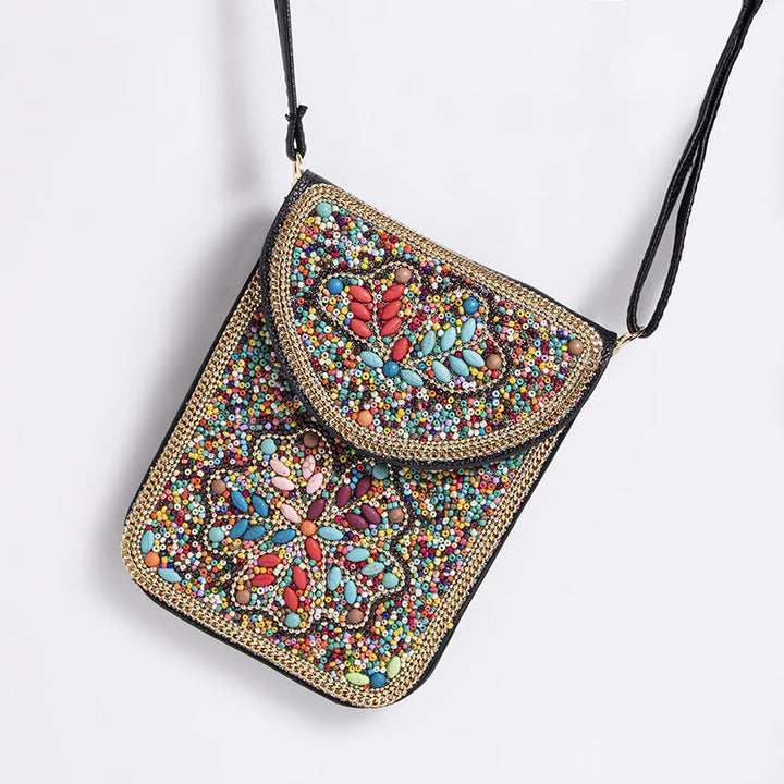 Bohemian Handytasche Damen Muschel Blumen Muster Magnetische Umhängetasche