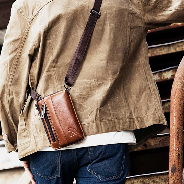 2-Wege-Verwendung Echtleder Gürtelschlaufe Holster Mini Umhängetasche