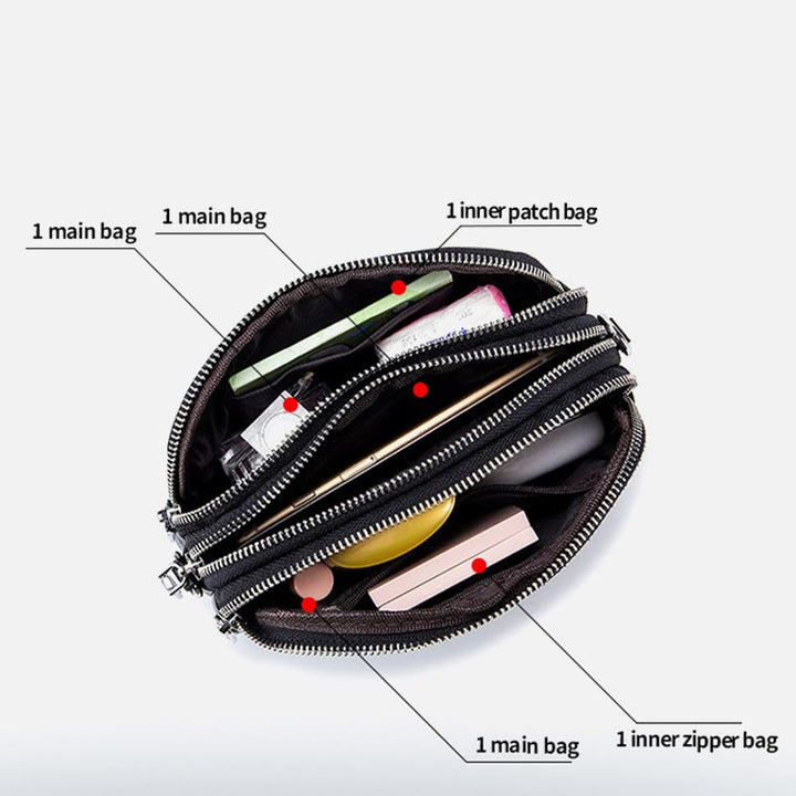 Schultertasche aus echtem Leder mit drei Reißverschlüssen, lässige Umhängetasche für Damen