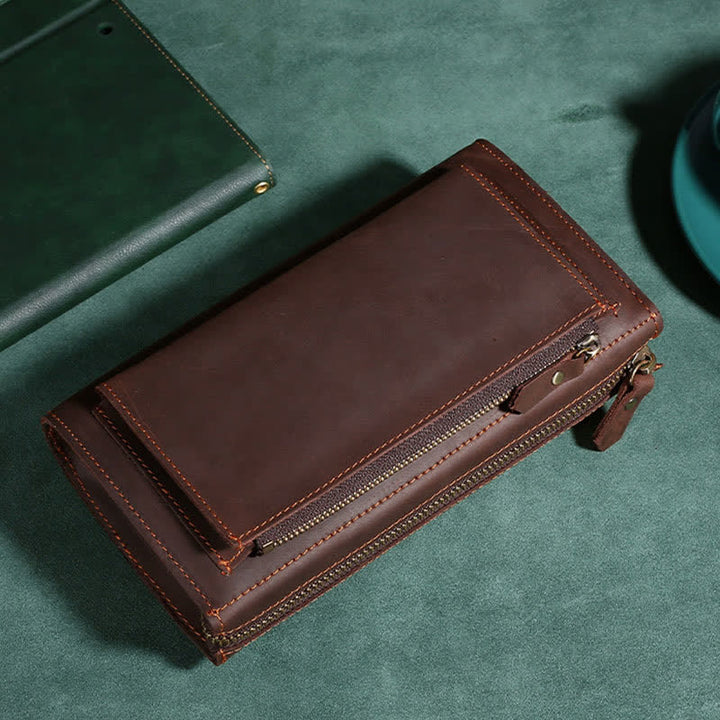 Große Kapazität Leder Männer Clutch Handtasche lange Brieftasche Handytasche