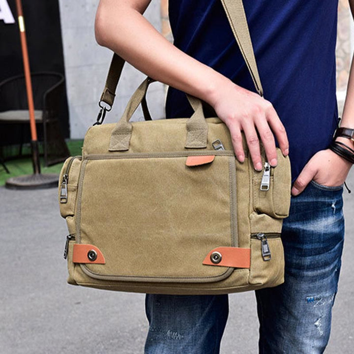 Messenger Bag für Herren, lässige Umhängetasche aus Canvas mit mehreren Taschen