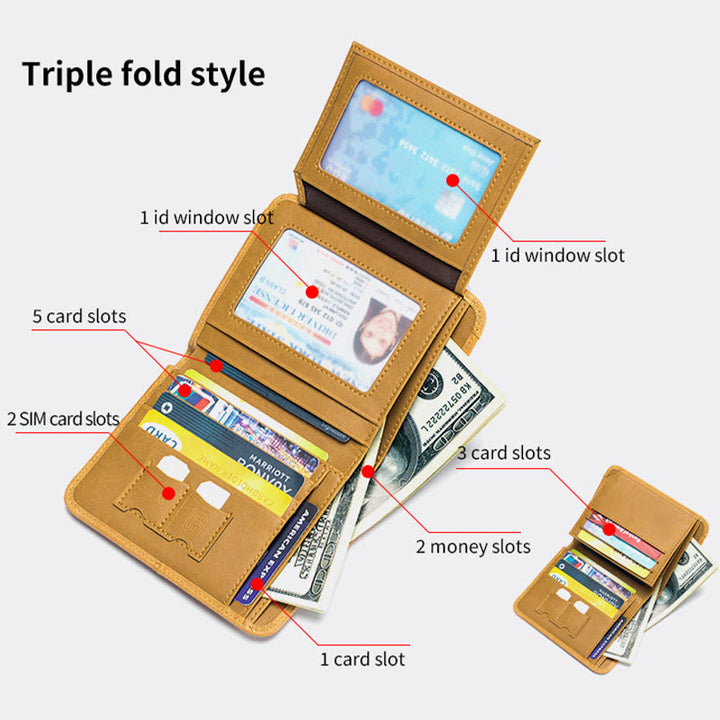 Herren RFID Bifold Trifold Geldbörse Einfarbige Leder Multifunktionale Geldbörse