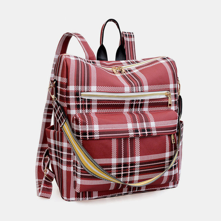 Multifunktionaler, lässiger Damen-Rucksack, Tagesrucksack aus Leder mit kariertem Muster und Schultergurt