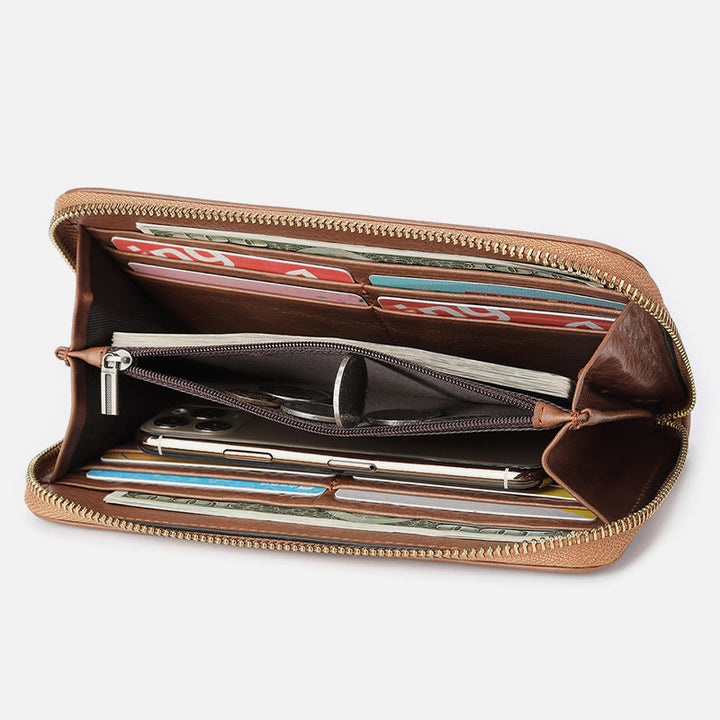 Geldbörse aus echtem Leder für Damen und Herren, einfarbige Clutch