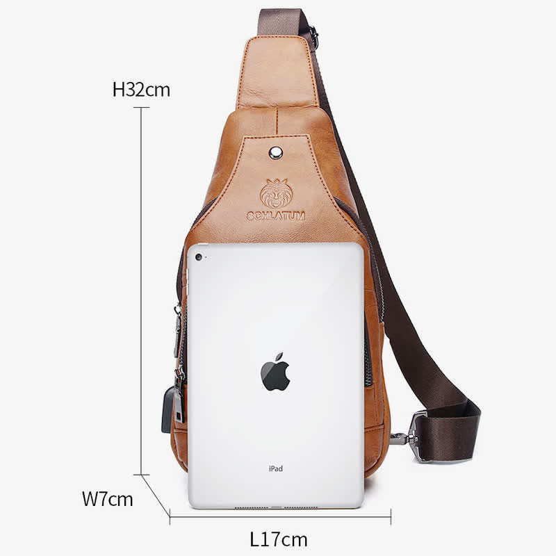 Schultertasche aus echtem Leder, Umhängetasche, Rucksack für Herren, zum Wandern, Reisen, Tagesrucksack