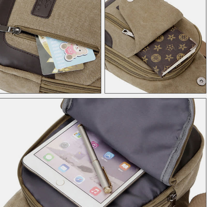 Schultertasche aus Segeltuch für Herren, für Outdoor-Reisen, Camping, Brust, Tagesrucksack