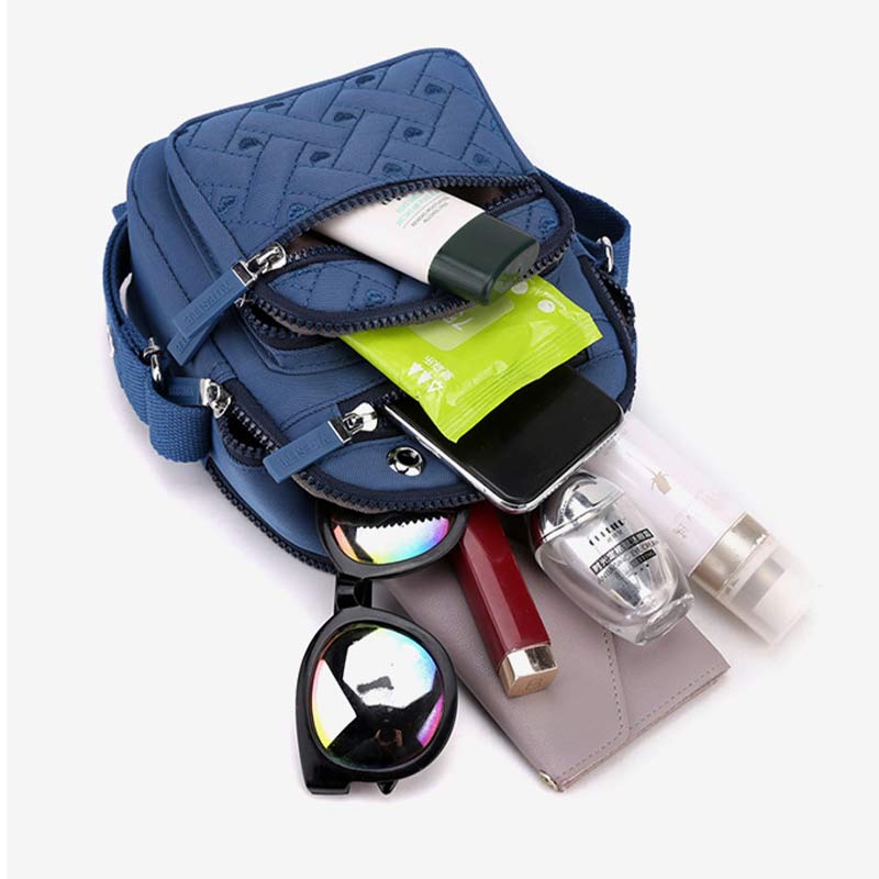 Lässige Umhängetasche aus Nylon mit mehreren Taschen und Loch für Kopfhörer