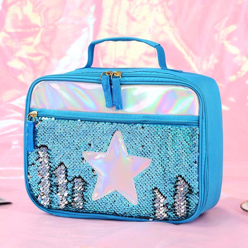Lunchtasche für Kinder mit Glitzer-Herzmuster, isolierte Tasche