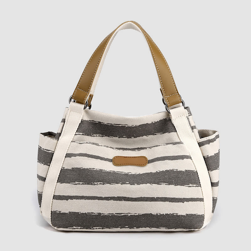 Lässige Einkaufstasche für Damen, gestreifte Canvas-Tasche für den täglichen Gebrauch