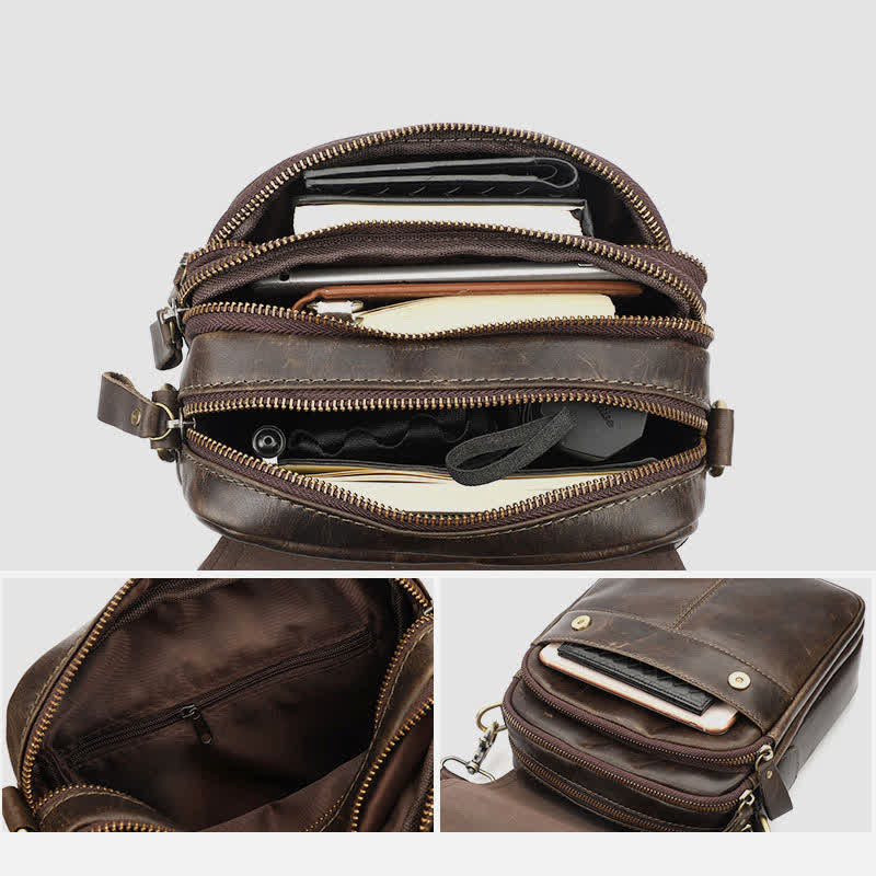 Echtes Leder Messenger Schultertasche für Männer Multi-Pocket Kleine Handtasche