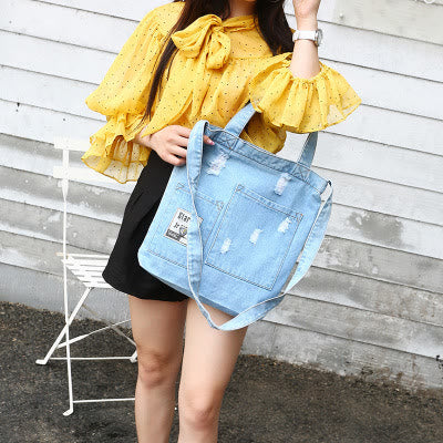 Denim Tote für Ausflüge Retro Canvas zerrissene Umhängetasche - image 2