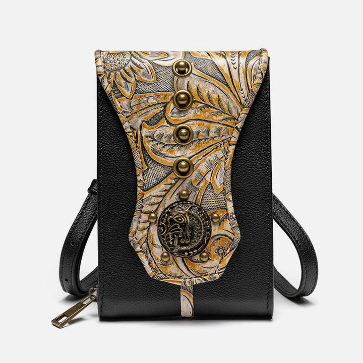 Vintage Handytasche für Damen Nieten Gürteltasche Umhängetasche