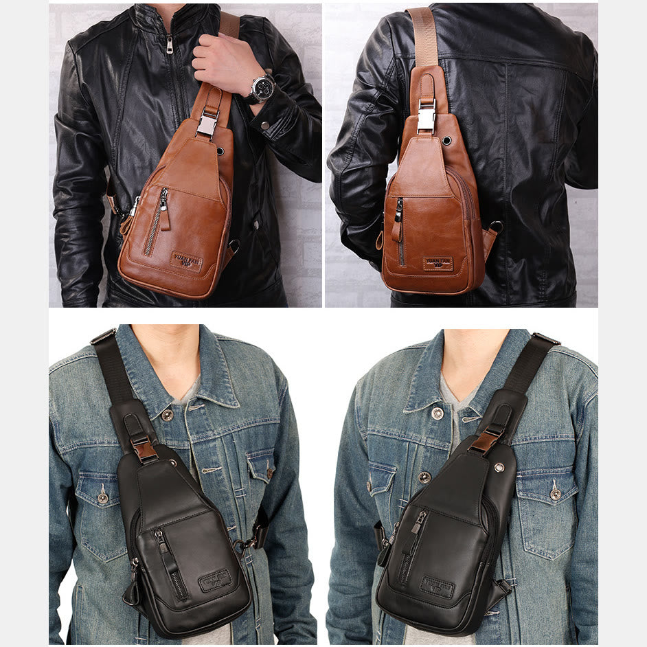 Multifunktions-Schultertasche aus echtem Leder im Vintage-Stil