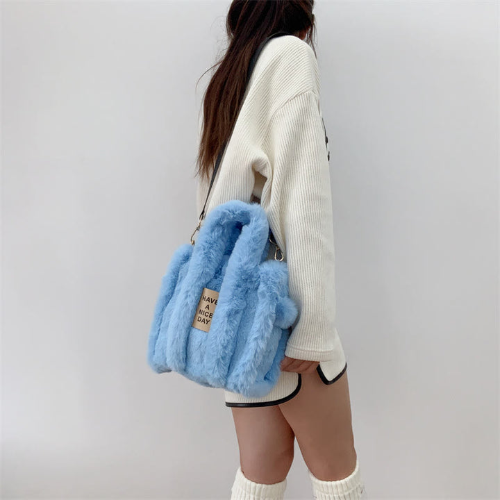 Umhängetasche für Damen, einfarbig, Kunstfell, große Handtasche