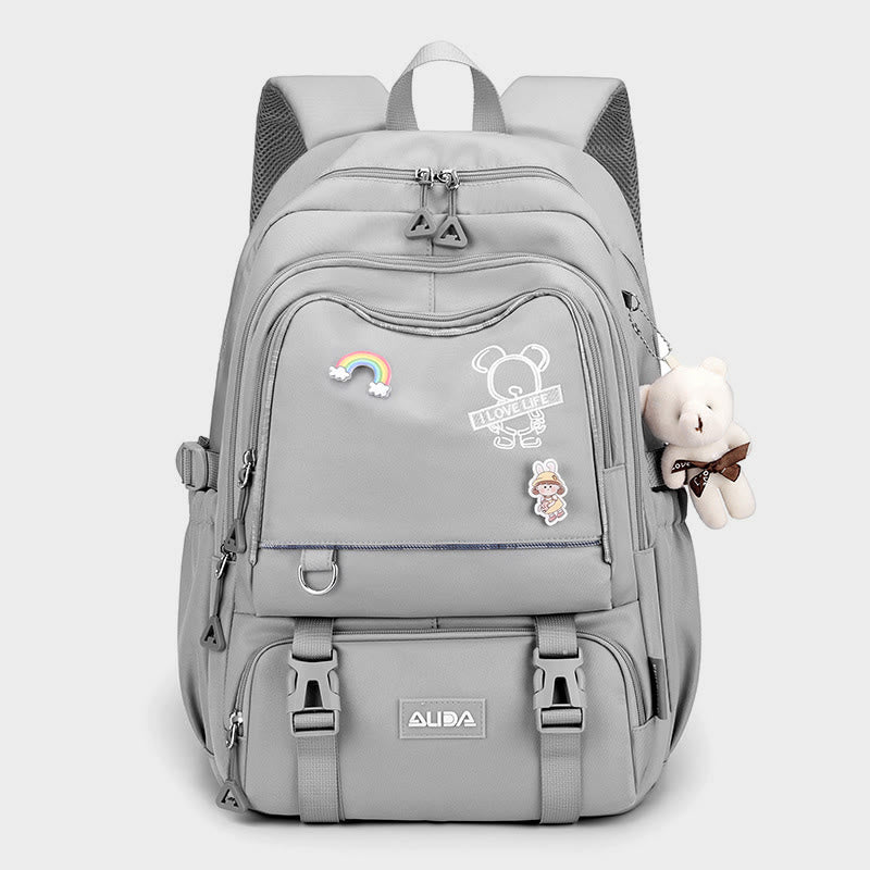Rucksack für Damen, mehrere Taschen, großes Fassungsvermögen, Polyesterfaser, Schul-Tagesrucksack