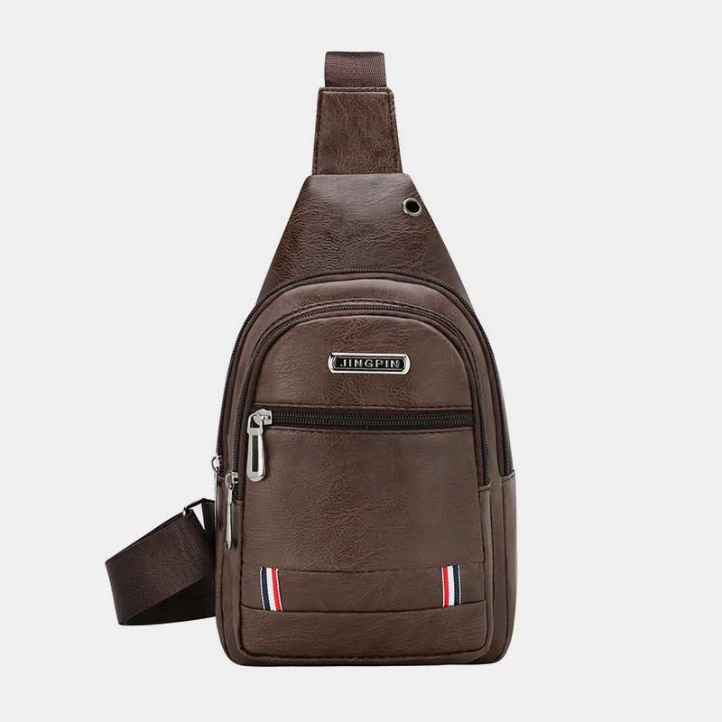 Sling Bag für Herren, wasserdichte Business-Umhängetasche aus braunem Leder