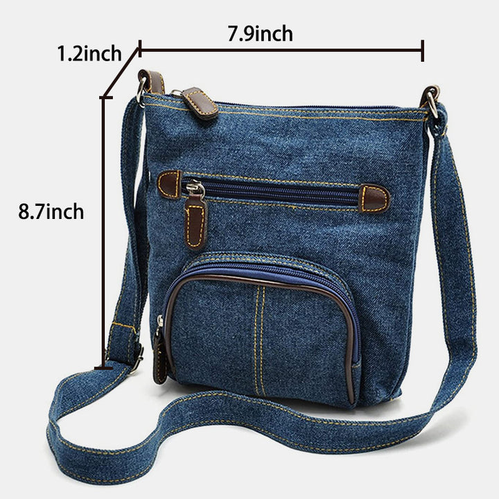 Multifunktionale Umhängetasche aus Denim im Vintage-Stil