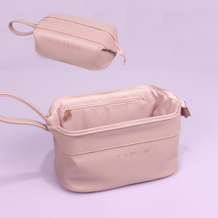 Make-up-Tasche für Damen, tragbare Reise-Kulturtasche aus Leder