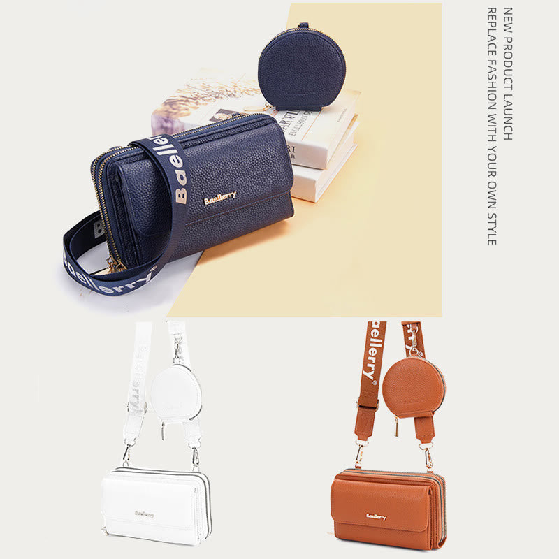 Handytasche für Damen mit Lychee-Muster und Alphabet-Trägern, Umhängetasche