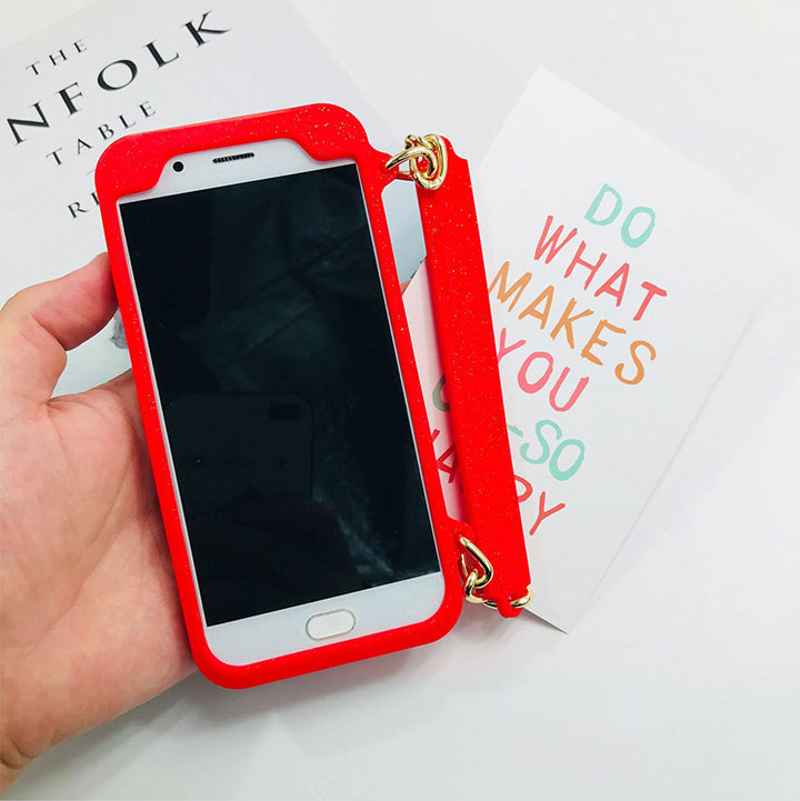 Handtaschenhülle mit Kartenhalter für iPhone, Silikon, stoßfeste Luxus-Telefontasche