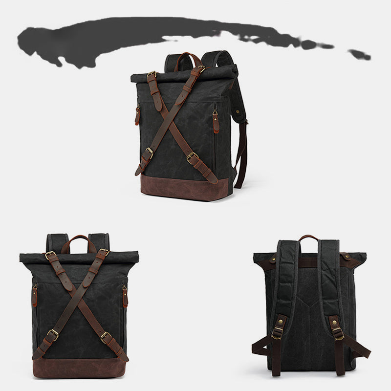 Unisex Leder Canvas gewachster Rucksack Reiserucksack wasserdichte Laptoptasche