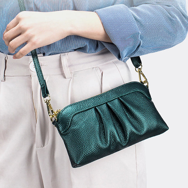 Clutch aus echtem Leder für Damen, Handgelenktasche, Umhängetasche