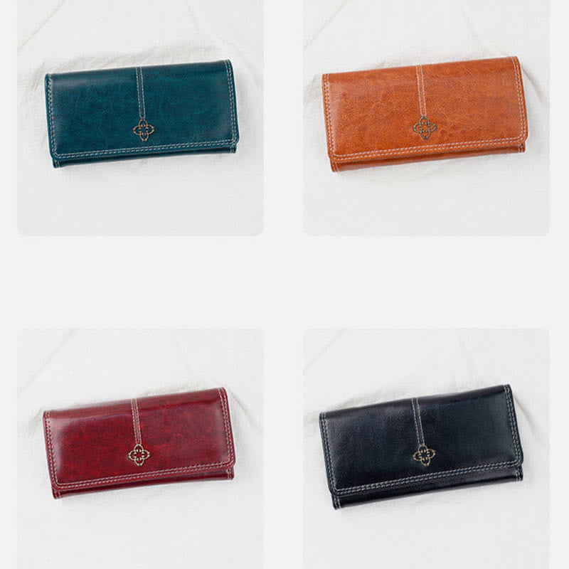 Eleganter, langer Retro-Geldbeutel aus Wachsleder für Damen
