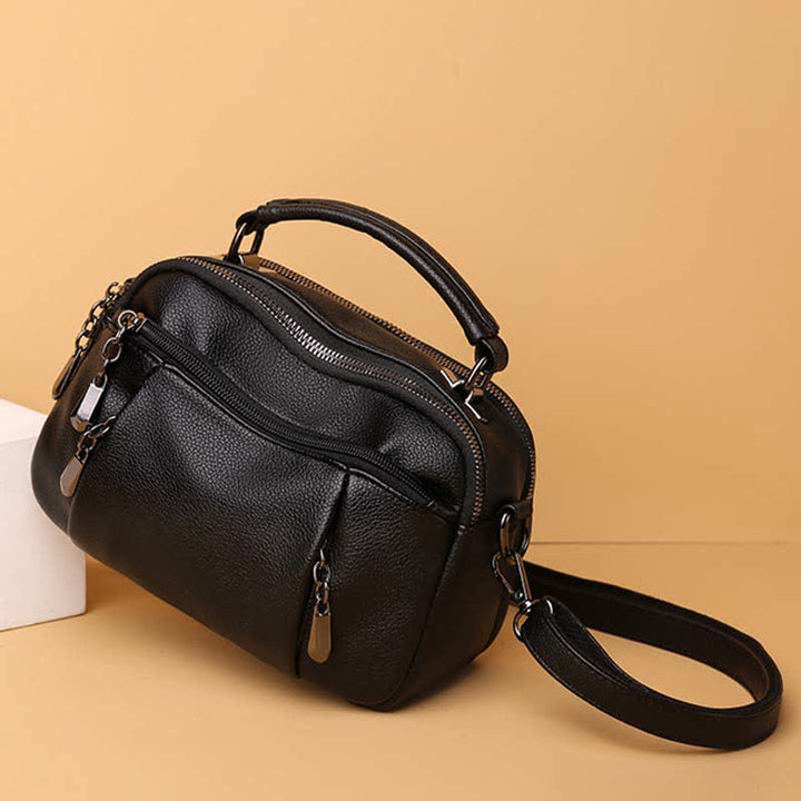Umhängetasche aus Leder mit mehreren Taschen für Damen, kleine Umhängetasche mit Tragegriff oben