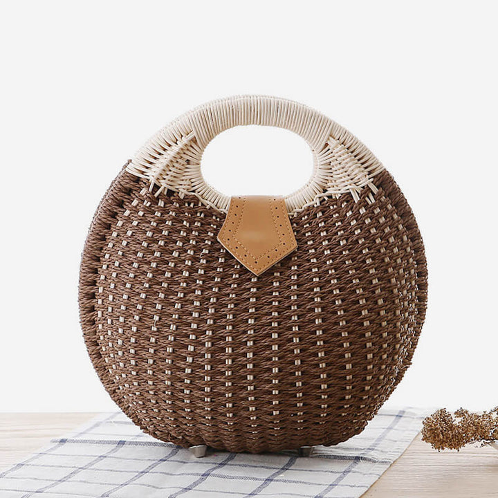 Lässige, runde Rattan-Handtasche